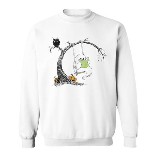 Cute Ghost Costume Reading Book Halloween Sweatshirt - Bookorys