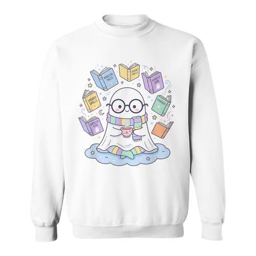 Cute Ghost Reading Books Spooky Magical Tales Witchy Sweatshirt - Bookorys