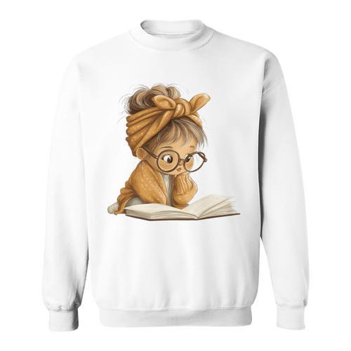 Cute Girl Open Book Reading Book Lover Graphic Round Glasses Sweatshirt - Bookorys DE