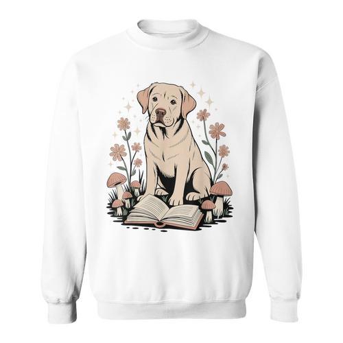 Cute Golden Retriever Reading Book Cottagecore Aestetic Sweatshirt - Bookorys UK
