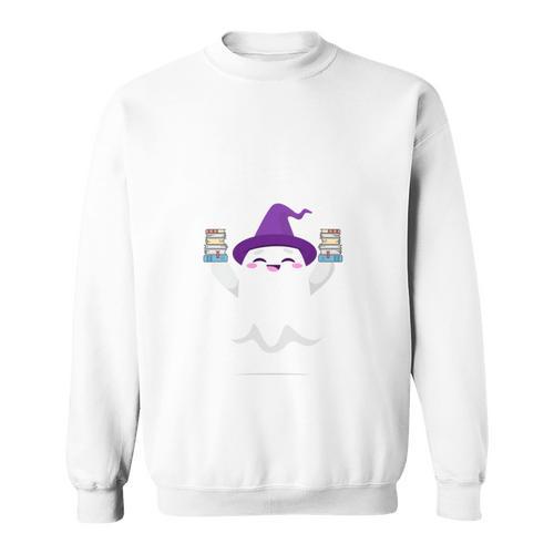 Cute Halloween Literacy Teacher Witch Reading Books Ghost Sweatshirt - Bookorys DE