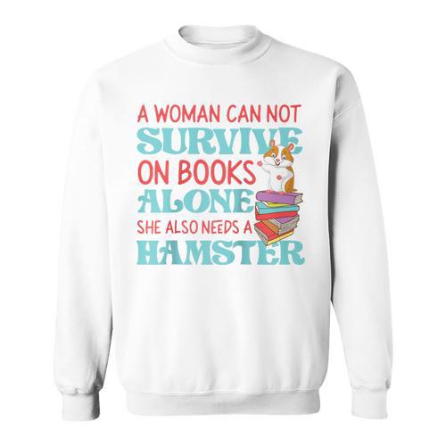 Cute Hamster Reading Book A Woman Can Not Survive On Books Raglan Baseball Tee Sweatshirt - Bookorys
