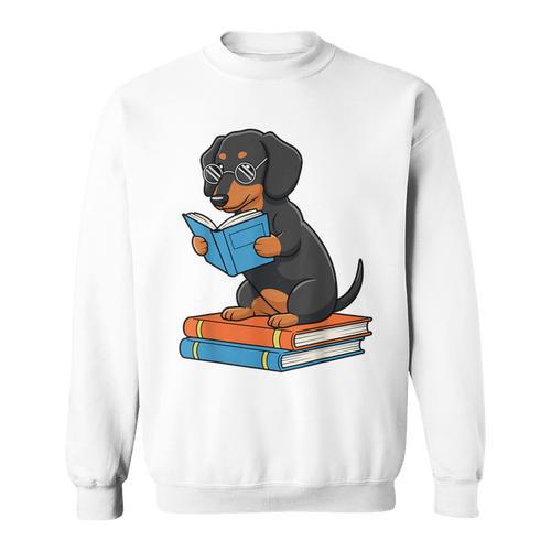 Dachshund Dog With Glasses Reading Book Librarian Sweatshirt - Bookorys AU