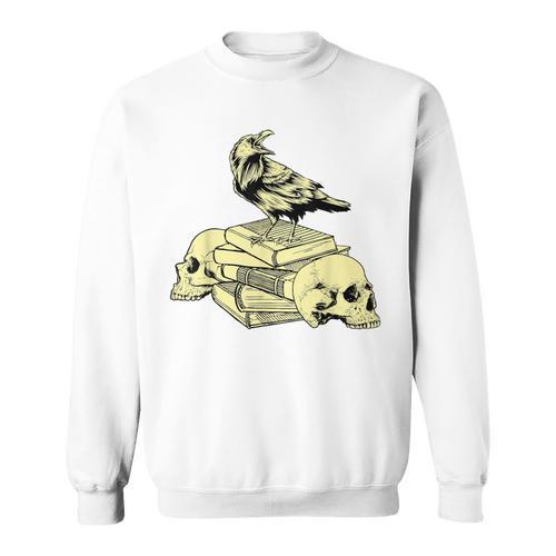 Dark Academia Aesthetic Raven Crow On Old Books Skull Goth Sweatshirt - Bookorys CA