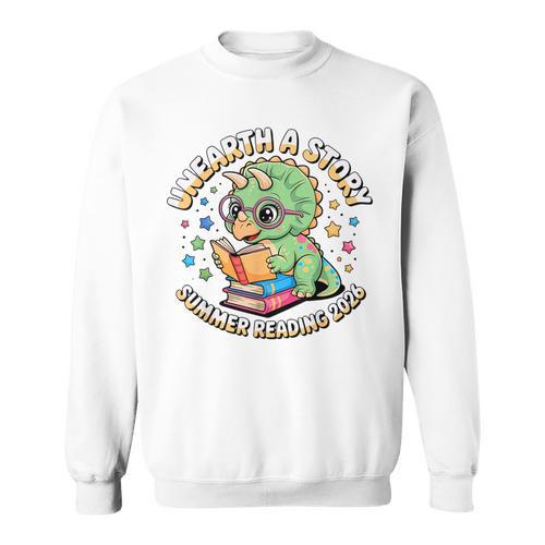 Dino Reading Books Unearth a Story Summer Reading Dinosaur Sweatshirt - Bookorys UK