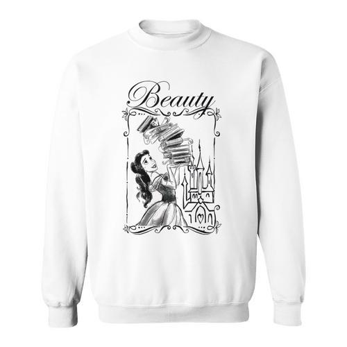 Disney Beauty And The Beast Belle Book Stack Sketch Portrait Sweatshirt - Bookorys