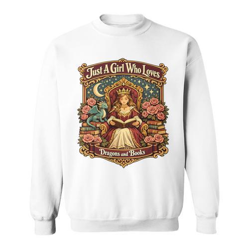 Dragon Reading Book Outfit Girls Dress Fantasy Reader Premium Tri-Blend Sweatshirt - Bookorys AU