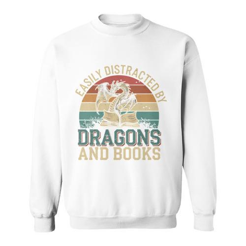 Easily Distracted By Books & Dragons Bookworm Reading Sweatshirt - Bookorys