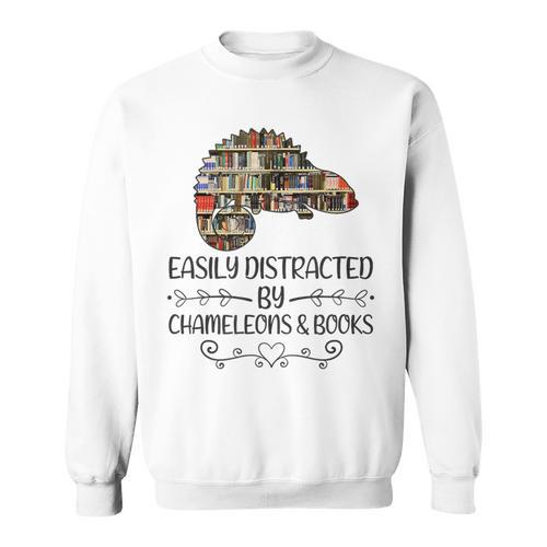 Easily Distracted By Chameleons And Books Sweatshirt - Bookorys