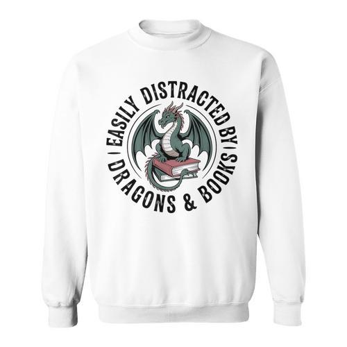 Easily Distracted By Dragons & Books Sweatshirt - Bookorys AU