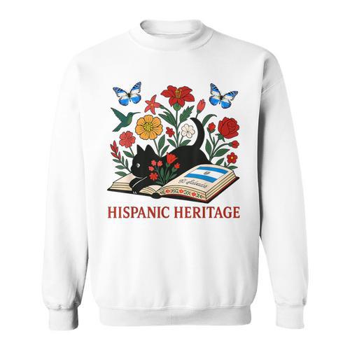 El Salvador Hispanic Heritage Month Book Cute Floral Cat Art Sweatshirt - Bookorys AU