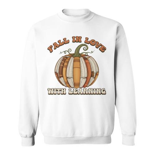 Fall In Love With Learning Books Pumpkin Autum Thanksgiving Sweatshirt - Bookorys UK