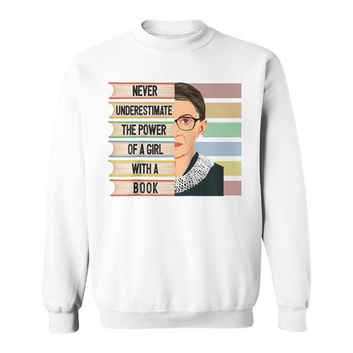 Feminist Ruth Bader Ginsburg RBG Quote Girl With Book Women Raglan Baseball Tee Sweatshirt - Bookorys