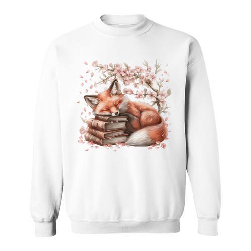 Fox And Book Lover Graphic For Women And Spring Pink Flower Sweatshirt - Bookorys DE