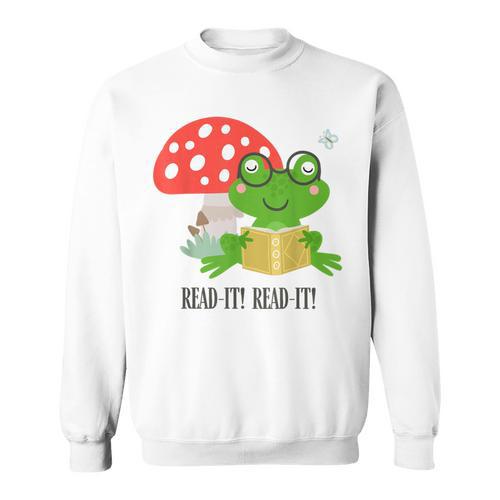 Frog Reading Book Mushroom Cottagecore Aesthetic Frog Sweatshirt - Bookorys