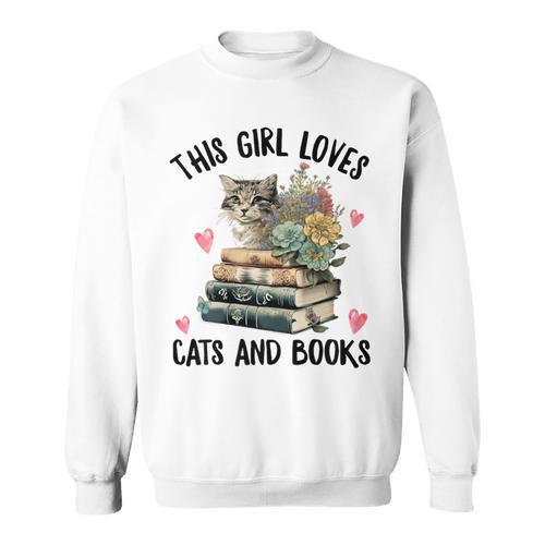 This Girl Loves Cats And Books Cat Watercolor Sweatshirt - Bookorys CA