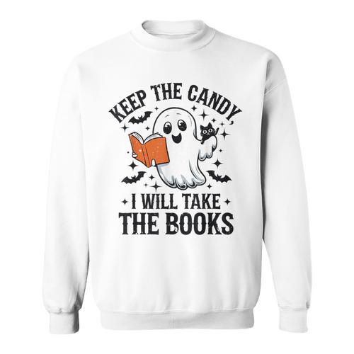 Halloween Keep The Candy I'Ll Take Books Ghost Book Lovers Sweatshirt - Bookorys