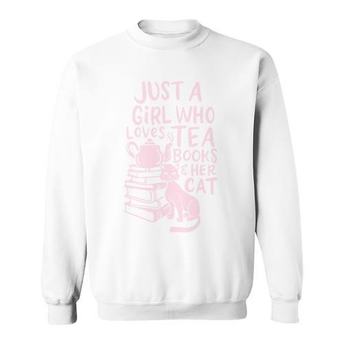 Just A Girl Who Loves Tea Books & Her Cat Cute Tea Drinker Sweatshirt - Bookorys AU