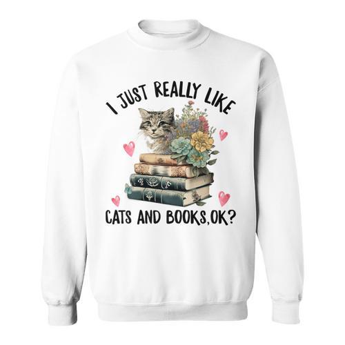 I Just Really Like Cats And Books Cat Watercolor Sweatshirt - Bookorys AU