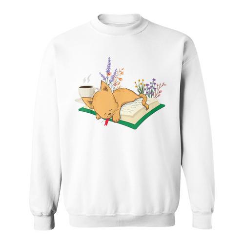 Kawaii Cat Women's Cat Books Flowers Sweatshirt - Bookorys AU