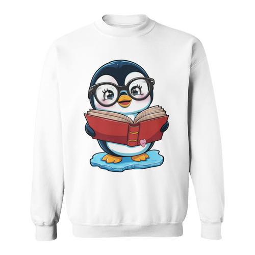 Kawaii Penguin In Cartoon Style With Book And Glasses Sweatshirt - Bookorys DE