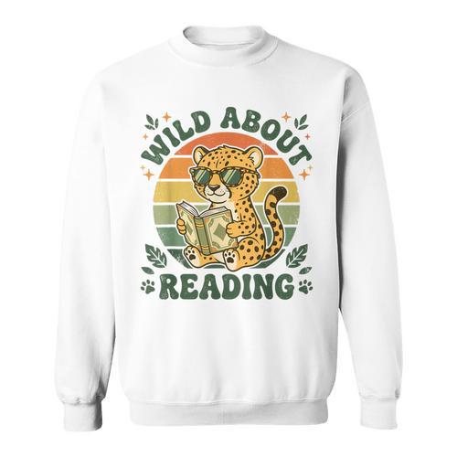 Leopard Animal Print Bookish Wild About Reading Cheetah Book Sweatshirt - Bookorys DE