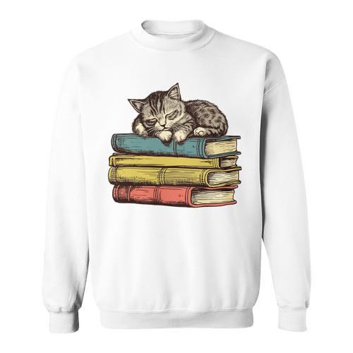 Librarian Cottagecore Aesthetic Cute Cat Book Reading Lover Sweatshirt - Bookorys AU