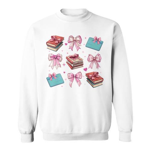Librarian Library Books Girl Coquette Bow Pink Mom Sweatshirt - Bookorys