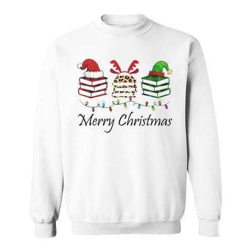 Librarian Merry Christmas Books Santa Hat Reindeer Elf Xmas Sweatshirt - Bookorys CA