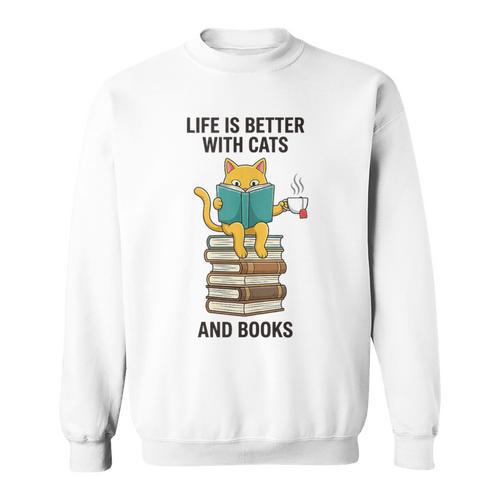 Life Is Better With Cats And Books Cat Sweatshirt - Bookorys
