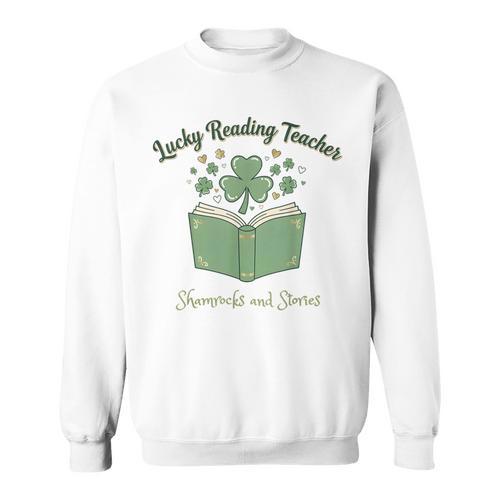 Lucky Reading Teacher Shamrocks And Stories Book Women Men Sweatshirt - Bookorys DE