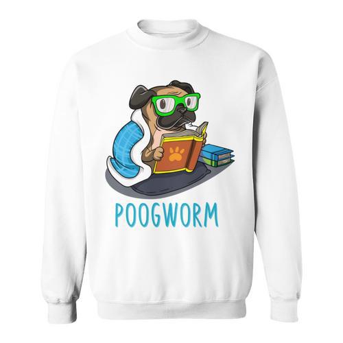 Nerdy Pug Reading Books Poogworm Pug Bookworm Sweatshirt - Bookorys CA