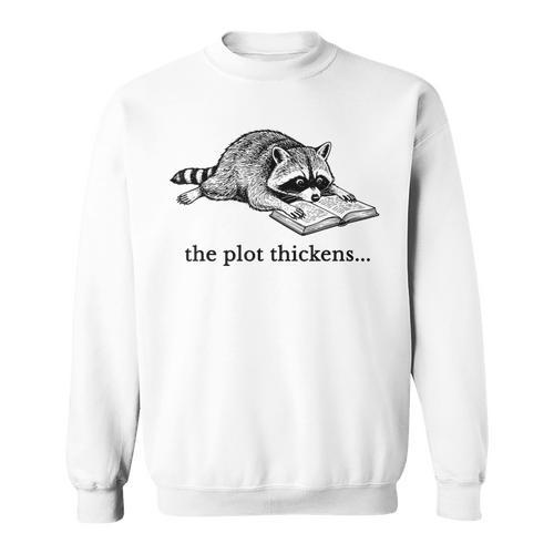 The Plot Thickens Raccoon Reading Book Bookish Sweatshirt - Bookorys CA