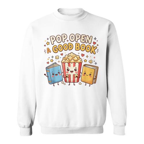Pop Open A Good Book For School Librarian Popcorn Sweatshirt - Bookorys AU