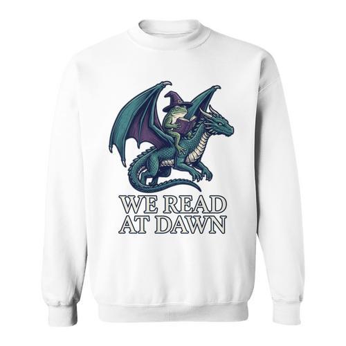 We Read At Dawn Frog Riding Dragon Book Lover Art Comfort Colors Crop Top Sweatshirt - Bookorys AU