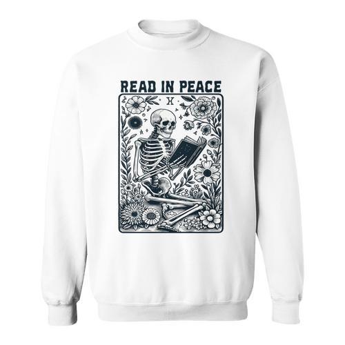 Read In Peace Book Lover Bookworm Skeleton Book Lover Performance Sweatshirt - Bookorys