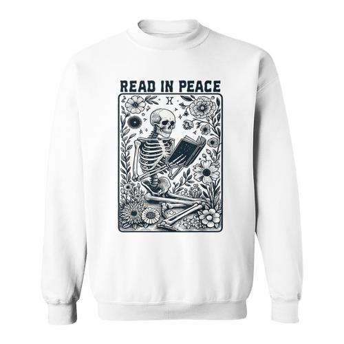 Read In Peace Book Lover Bookworm Skeleton Book Lover Sweatshirt - Bookorys