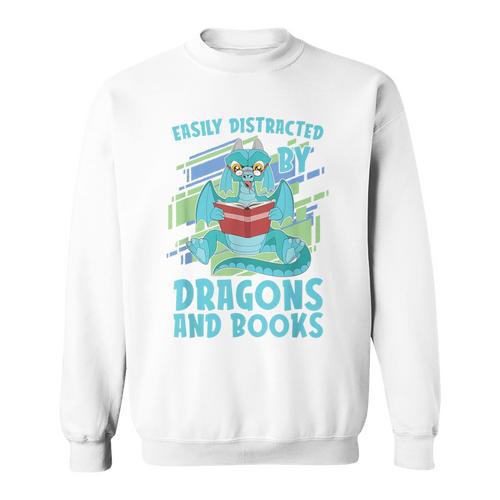 Reading Books Easily Distracted By Dragons And Books Sweatshirt - Bookorys
