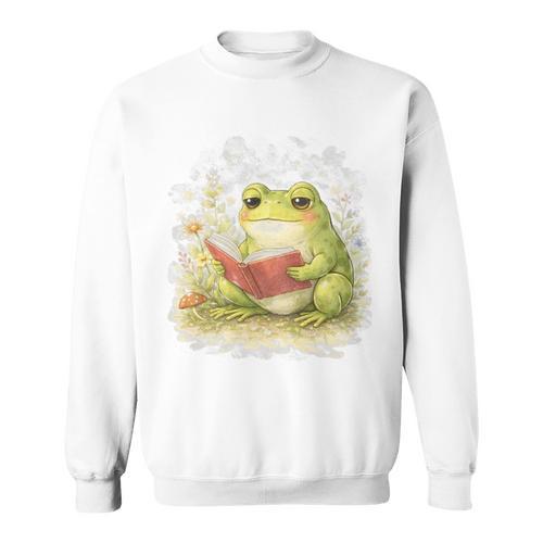 Reading Frog Cottagecore Book Lover Aesthetic Premium Tri-Blend Sweatshirt - Bookorys