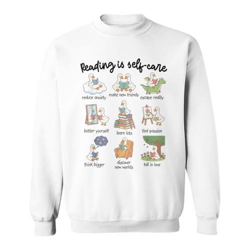 Reading Is Self-Care Silly-Goose Reading Book Bookish Reader Sweatshirt - Bookorys
