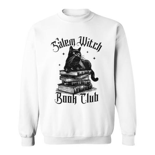 Salem Witch Book Club Bookish Retro Halloween Cat Sweatshirt - Bookorys AU