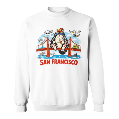San Francisco Cat Golden Gate Bridge Book Lover Premium Tri-Blend Sweatshirt - Bookorys AU