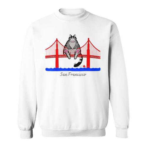 San Francisco Cat Golden Gate Bridge Book Lover Vintage Sweatshirt - Bookorys AU