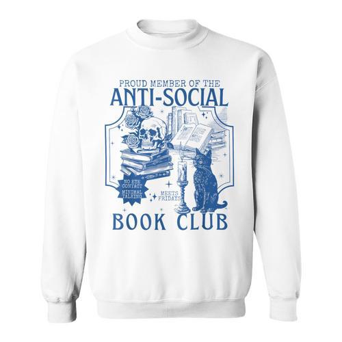 Sarcastic Anti Social Book Club Cat Skull Book Lover Sweatshirt - Bookorys