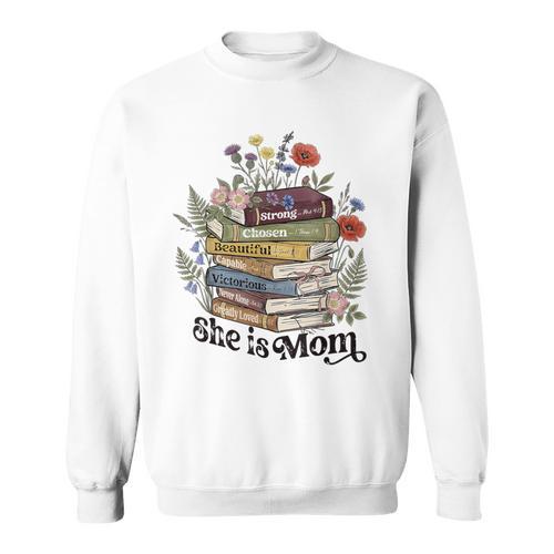 She Is Mom Christian Bible Mama Book Reading Sweatshirt - Bookorys DE
