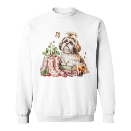 Shih Tzu Dog Garden Collections Books And Strawberries Sweatshirt - Bookorys CA