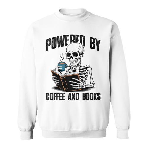Skeleton Reading Book With Coffee Sweatshirt - Bookorys UK