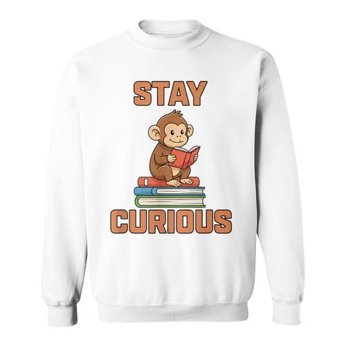 Stay Curious Monkey Reading Kids Book Lover Jungle Animal Sweatshirt - Bookorys CA
