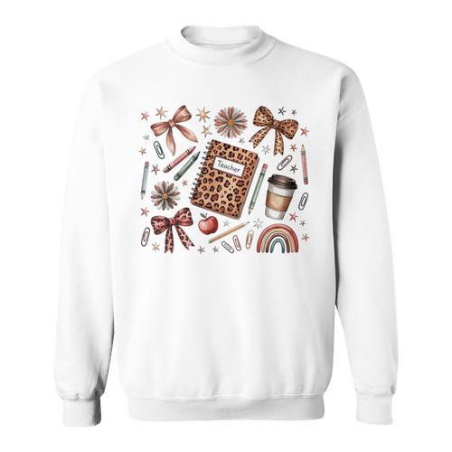 Teacher Coquette Bow Book First Day Of School Back To School Sweatshirt - Bookorys