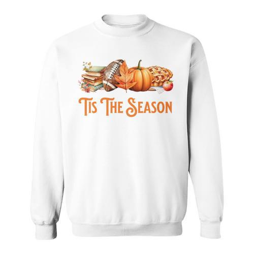 Tis The Season Fall Reading Books Football Pumpkin Apple Pie Sweatshirt - Bookorys